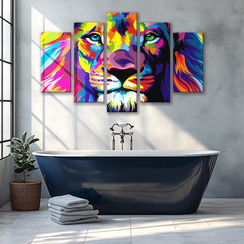 NAN Wind 5Pcs Colorful Animal Wall Art Lion Canvas Lion Painting Animal Oil Painting Pictures Art Print On Canvas Stretched and Framed Ready to Hang - Image 5